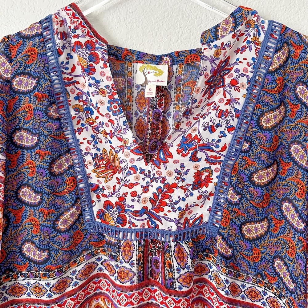 Fig And Flower | Boho Mixed Print Tunic Top Size … - image 2
